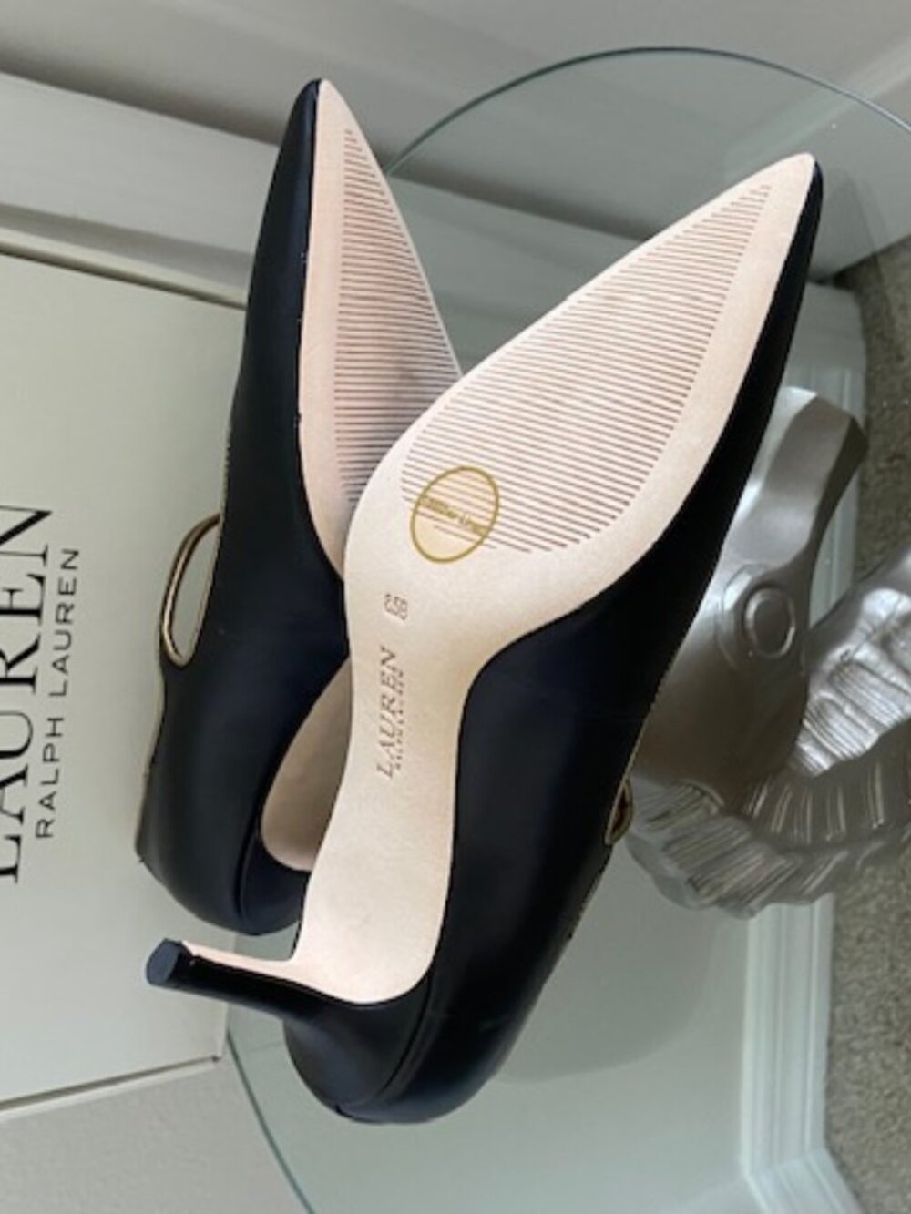 NWT - Ralph Lauren Lanette Black/Gold Metallic Trim Mary Jane Pumps - Size 8.5 - Picture 5 of 6